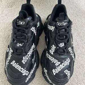 Balenciaga Woman Black and White Logo Sneakers